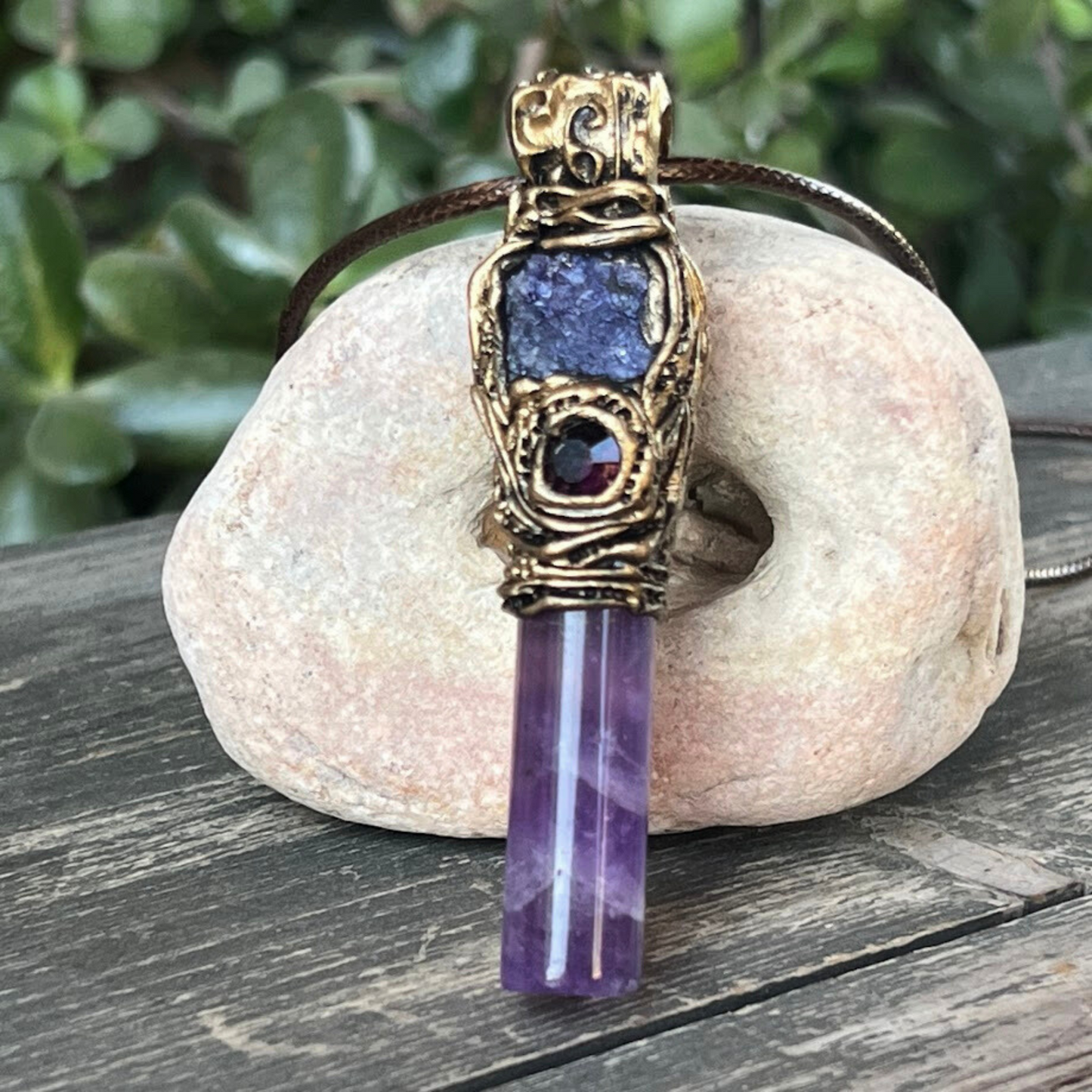 Amethyst & Tanzanite Pendant - Raw Crystal Healing Necklace