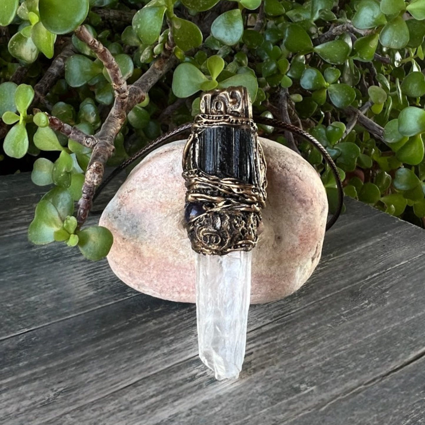Black Tourmaline & Calcite Chunky Ring - Empath Protection Jewelry
