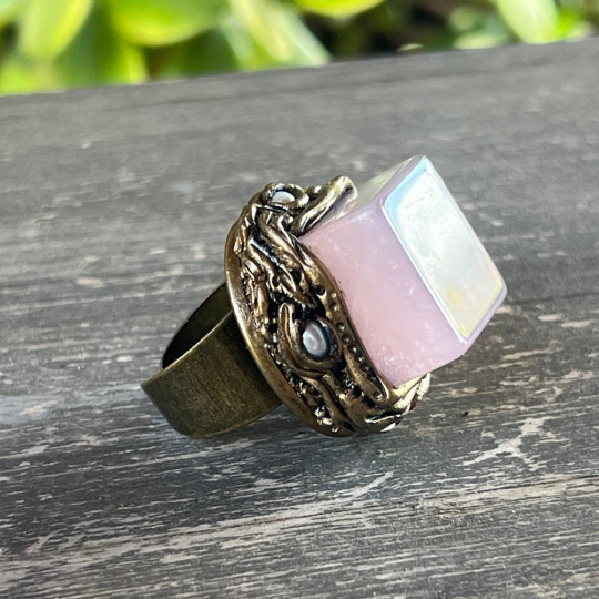 Rose Quartz Statement Ring, Large Pink Stone Chunky Cocktail Ring