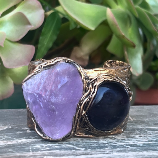 Amethyst Crystal Cuff Bracelet - Boho Statement Jewelry - Unique Gift for Her