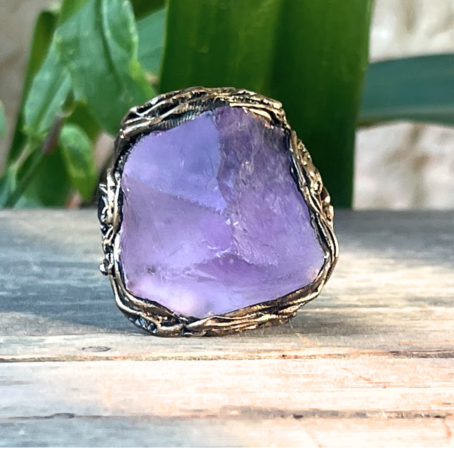 Amethyst Crystal Chunky Ring - Bohemian Statement Cocktail Jewelry, Unique Cocktail Ring