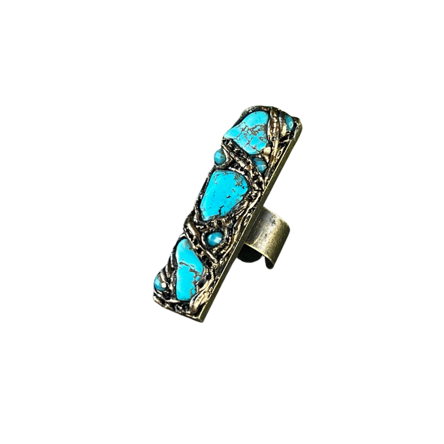 Turquoise Statement Ring - Chunky Cocktail Jewelry, Full Finger 3 Stone