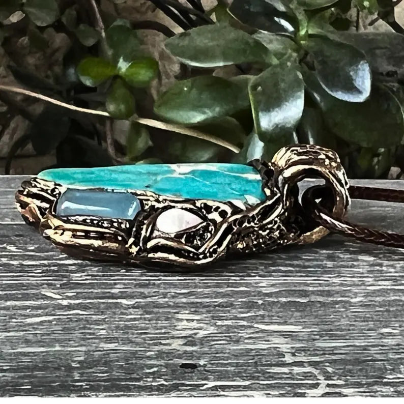 Turquoise Jasper & Chalcedony Necklace - Bohemian Unique Gift For Her