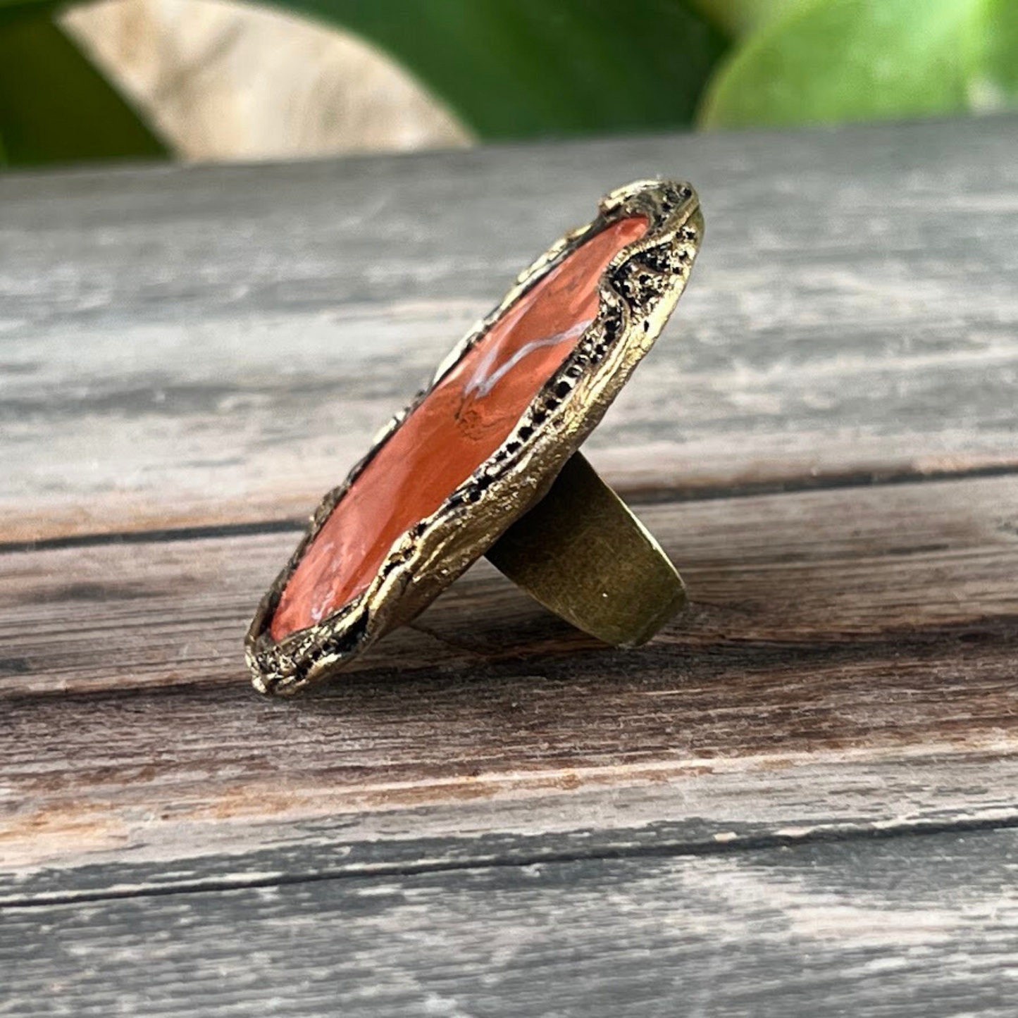 Huge Oversized Round Red Jasper Ring - Chunky Stone Statement Jewelry