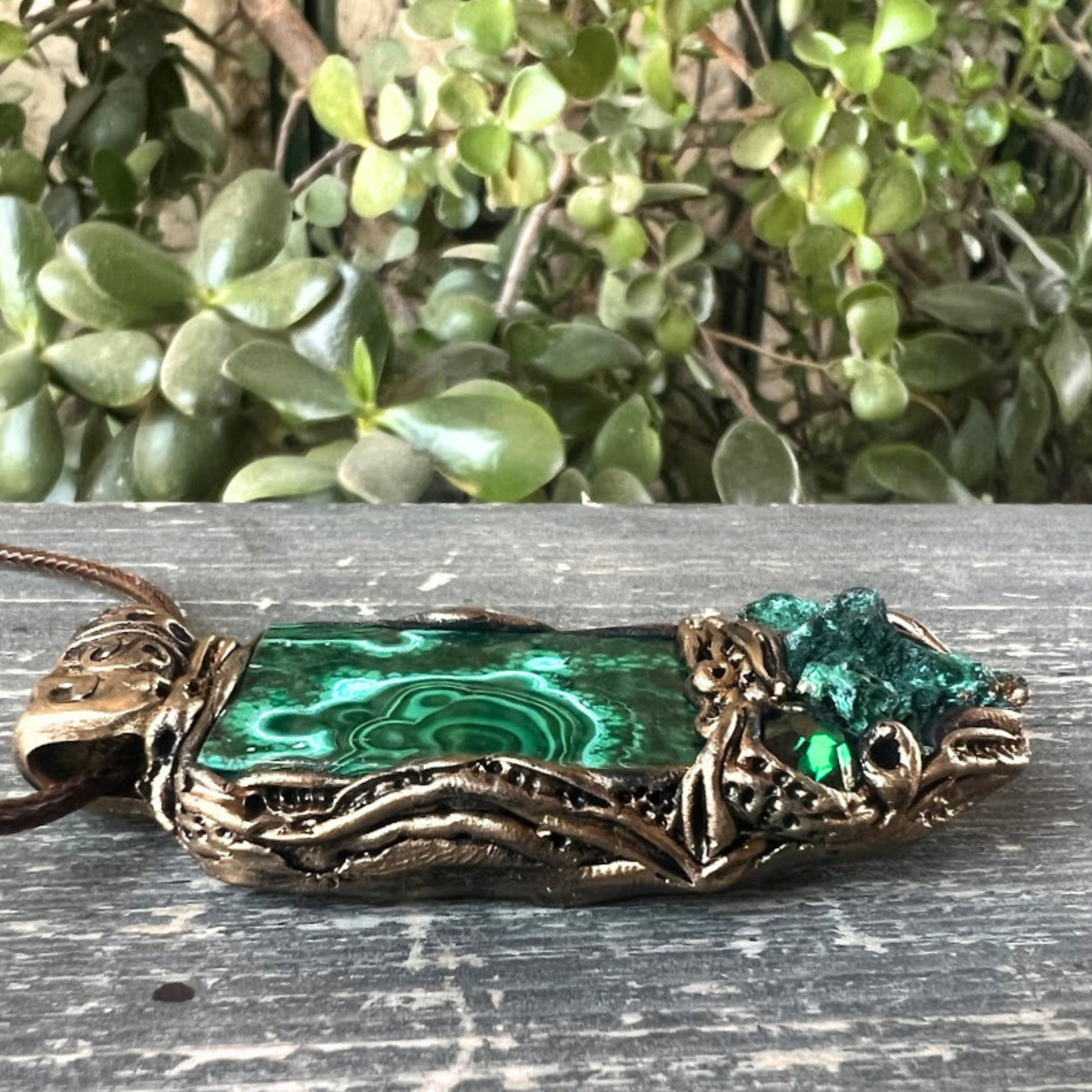 Green Malachite Raw Crystal Necklace - Protection Amulet - Unique Birthday Gift for Her