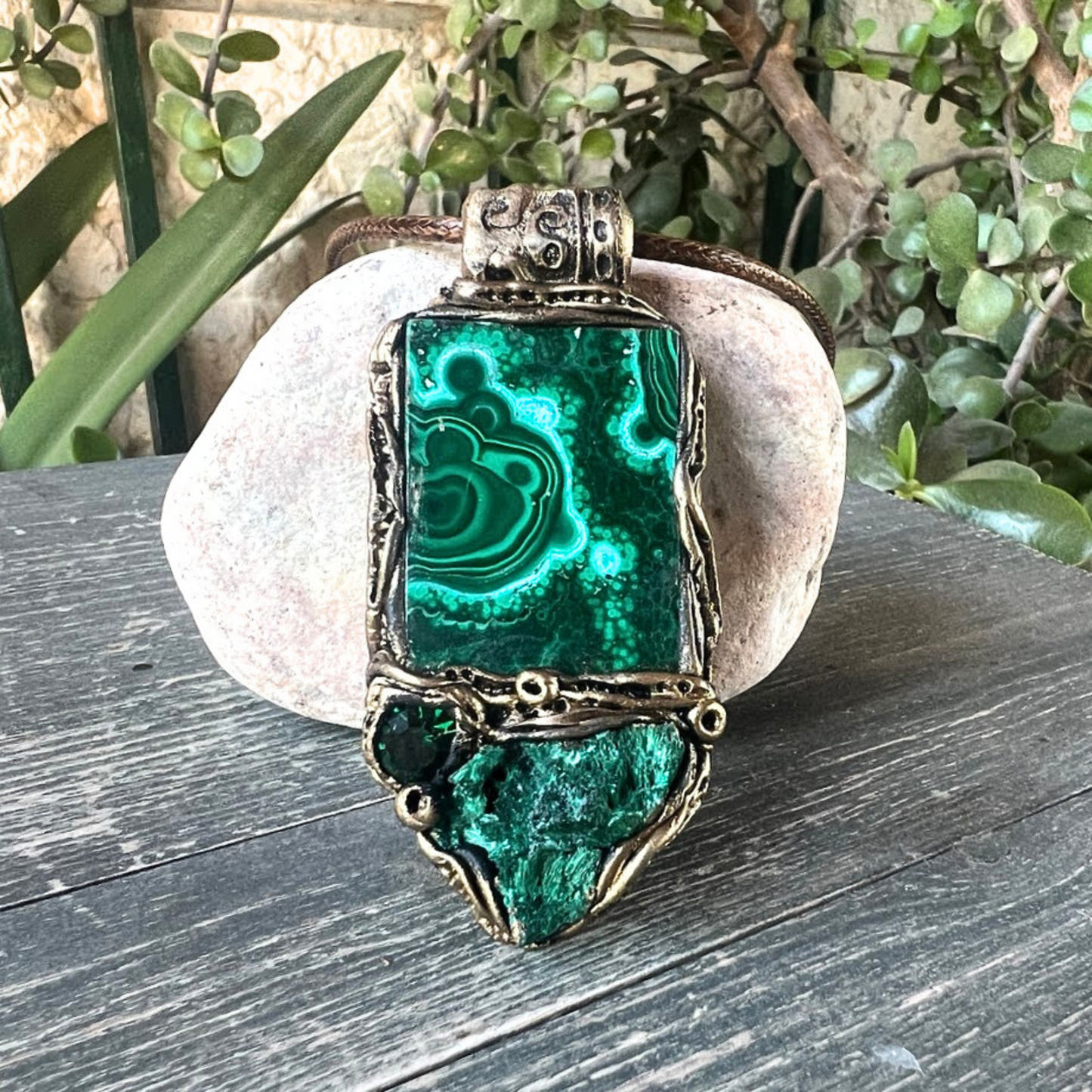 Green Malachite Raw Crystal Necklace - Protection Amulet - Unique Birthday Gift for Her