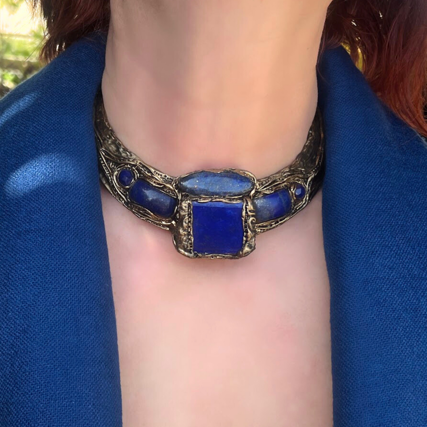 Lapis Lazuli Chunky Boho Necklace - Blue Crystal Statement Jewelry, Unique Gift for Her