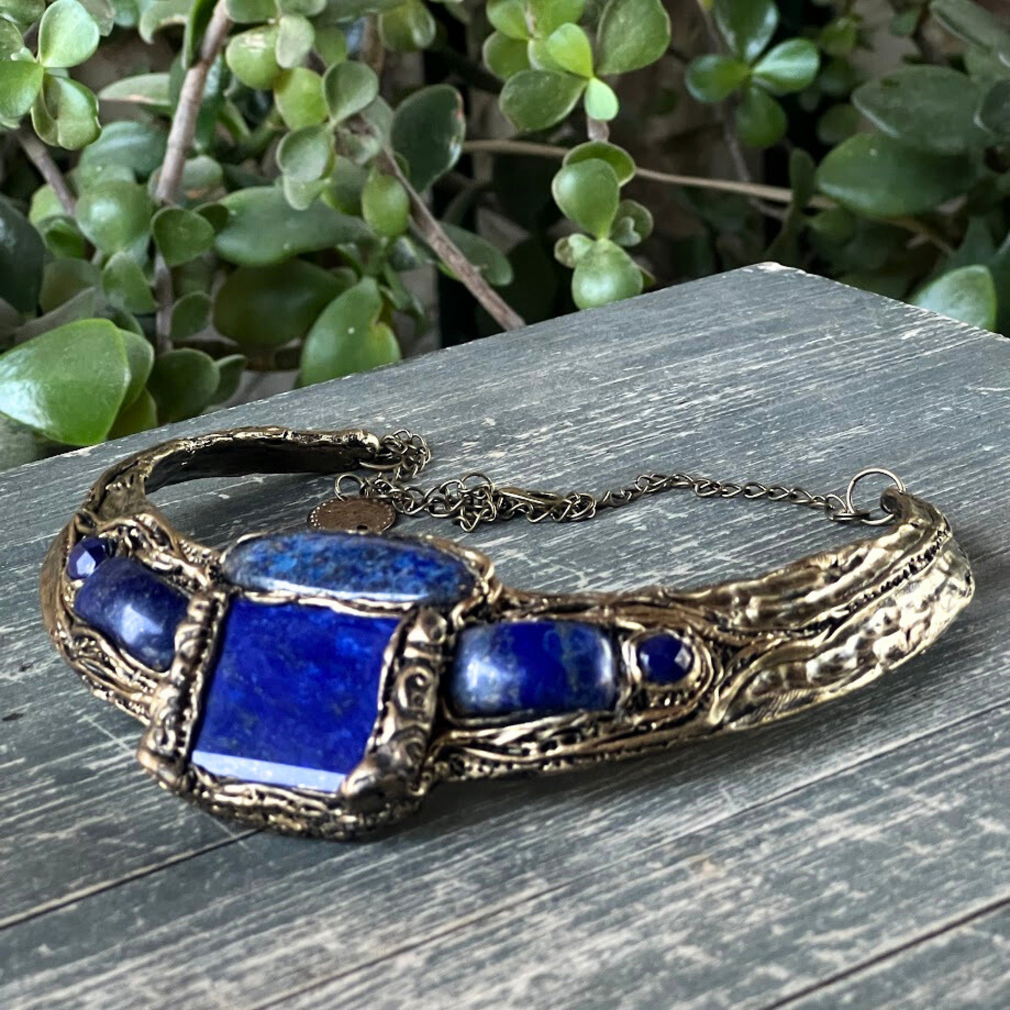 Lapis Lazuli Chunky Boho Necklace - Blue Crystal Statement Jewelry, Unique Gift for Her