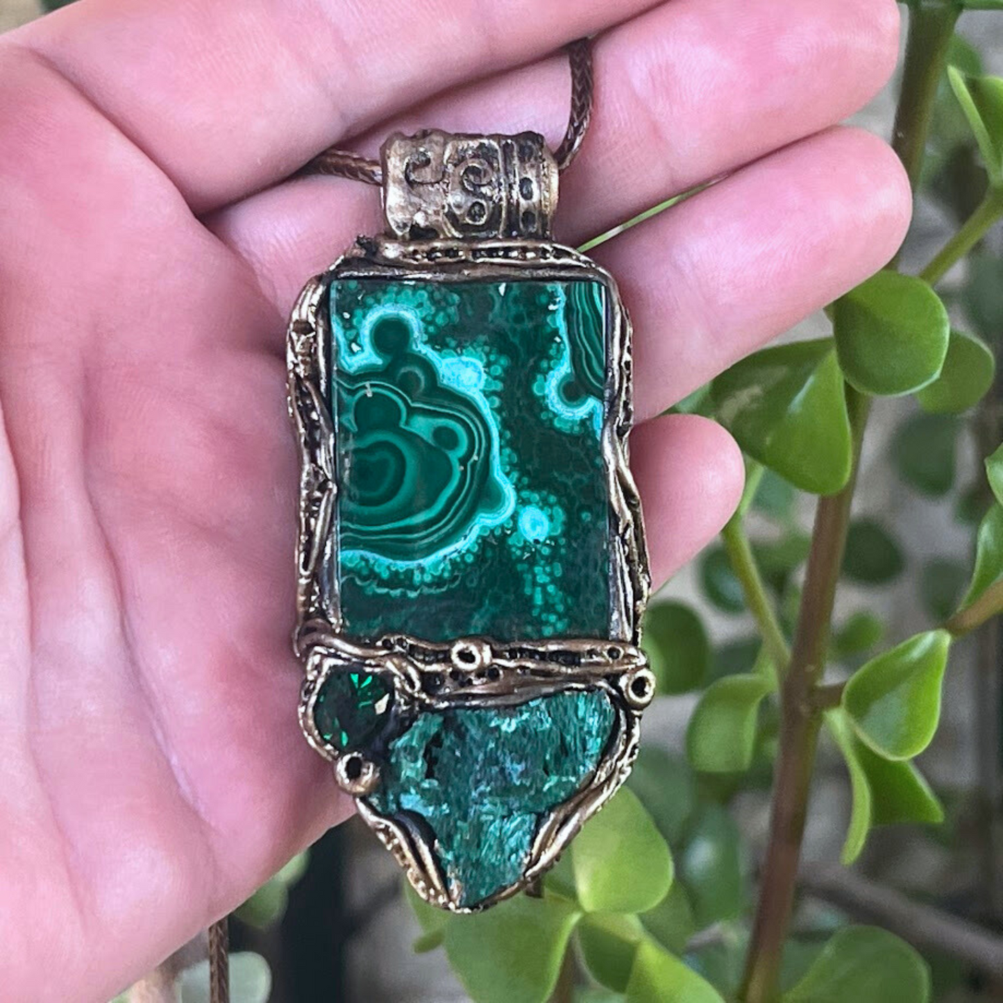 Green Malachite Raw Crystal Necklace - Protection Amulet - Unique Birthday Gift for Her