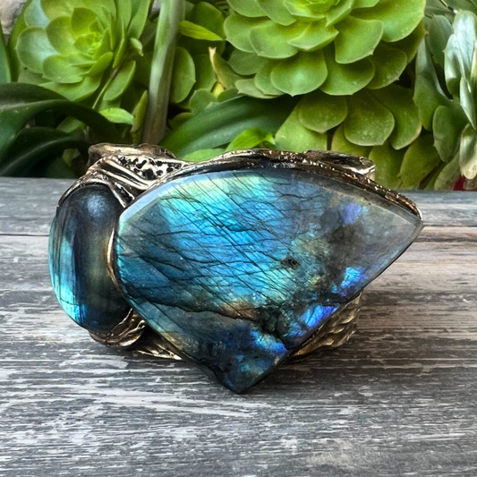 Labradorite Statement Bracelet - Chunky Blue Gemstone Cuff or Her