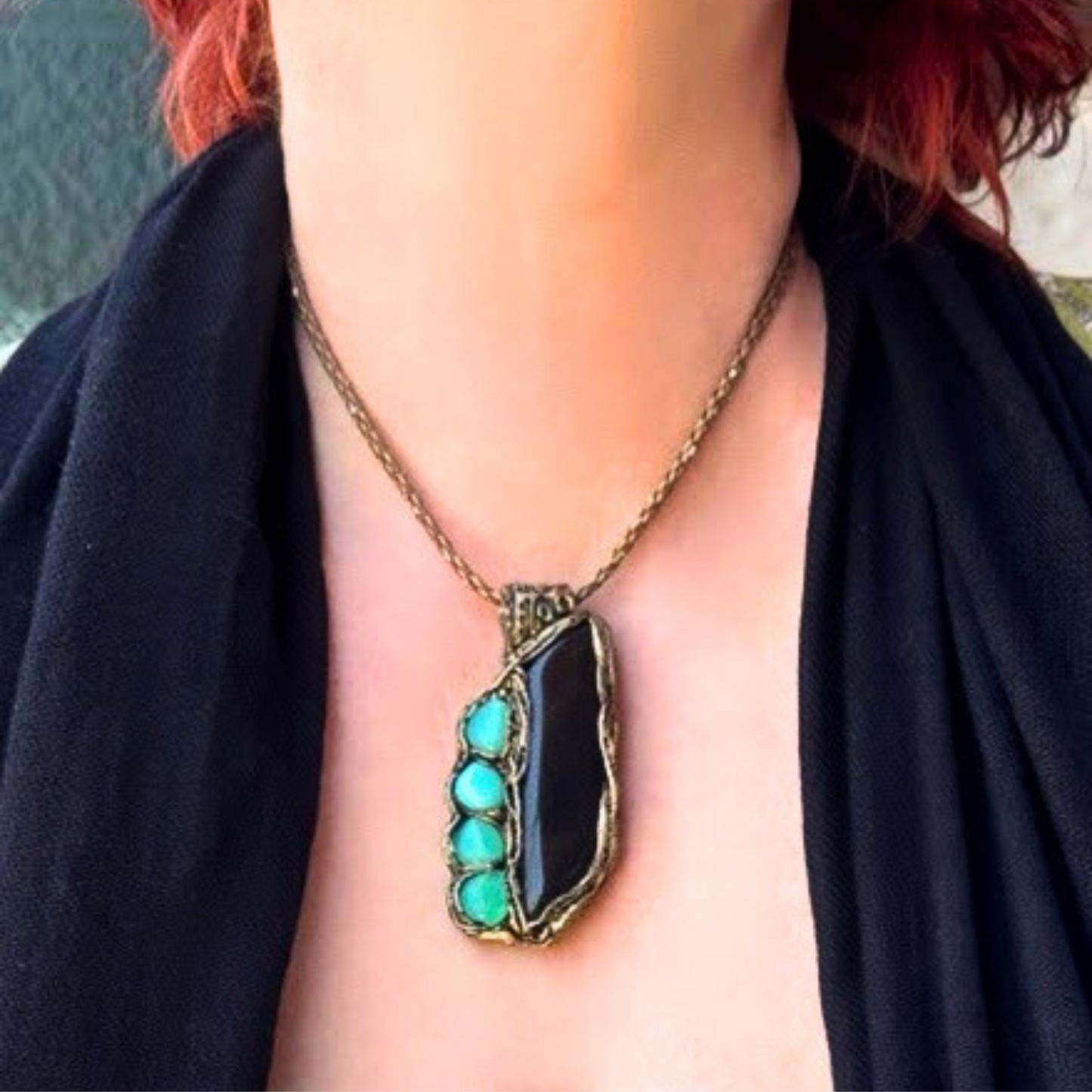 Black & Turquoise Crystal Necklace with Hawkeye Stone, Statement Gemstone Pendant, Unique Gifts for Her