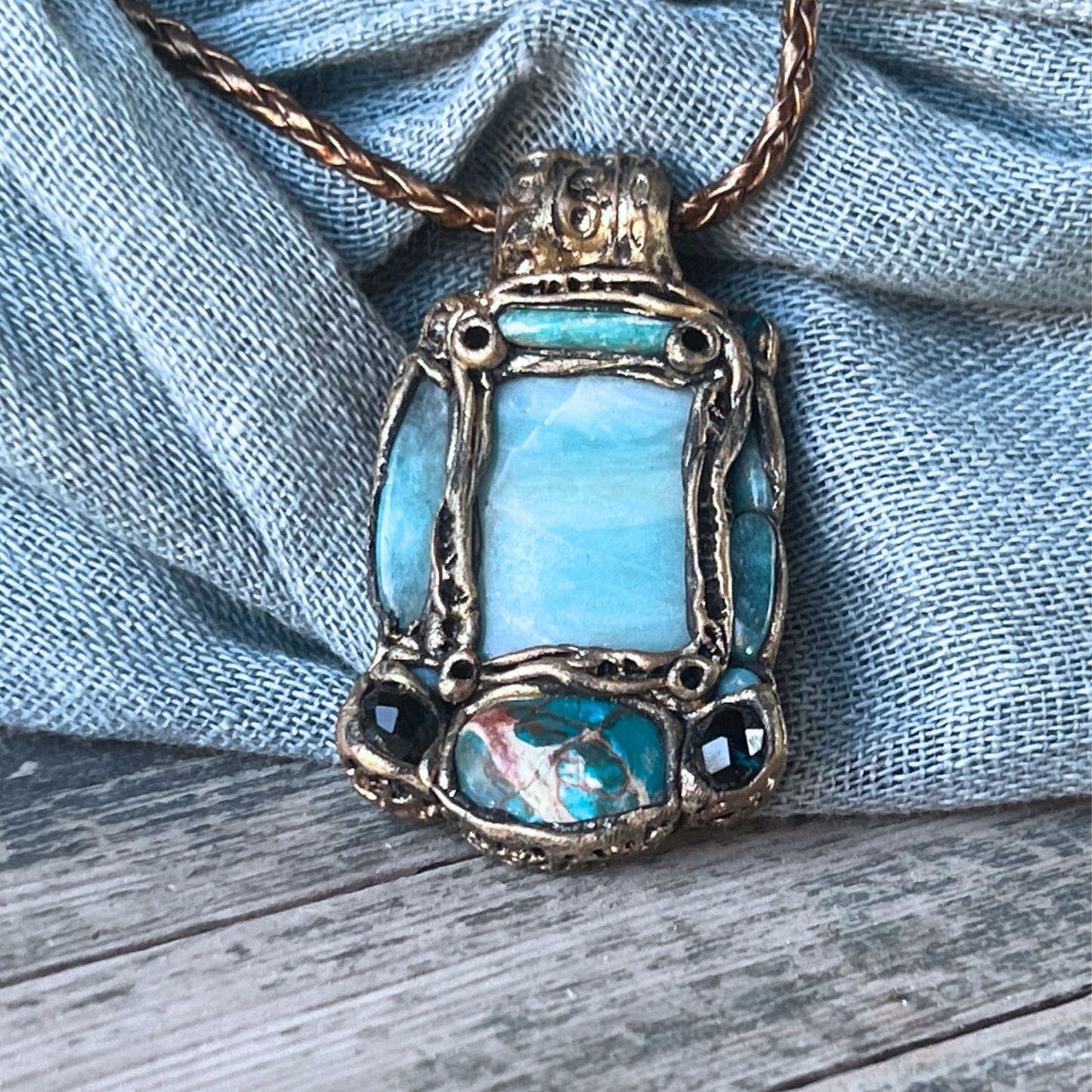 Teal Blue Jasper Amazonite Pendant Necklace | Healing Crystal Amulet