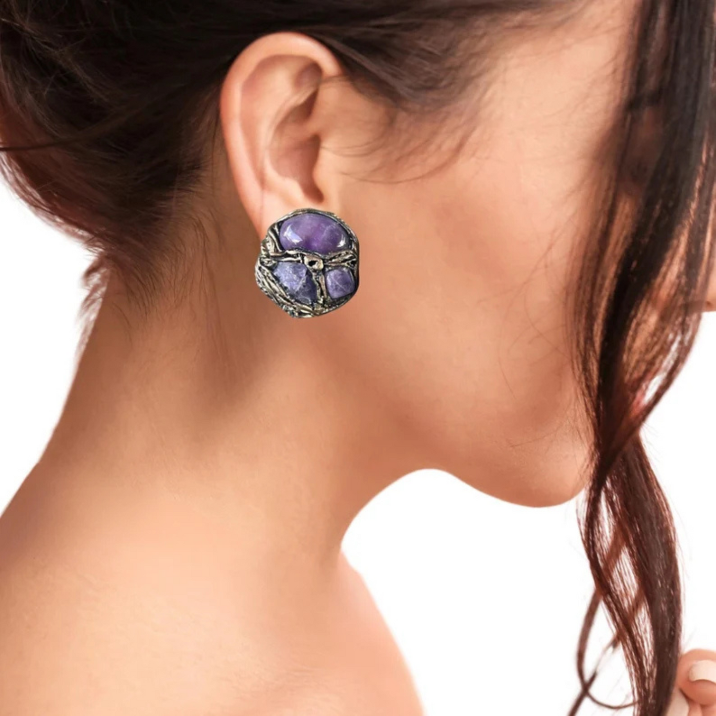 Amethyst Crystal Earrings,  Purple Gemstone Studs - Perfect Gift for Her