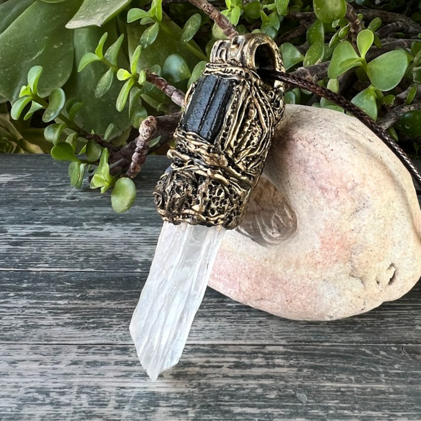 Empath Protection Necklace with Black Tourmaline, Calcite, and Amethyst