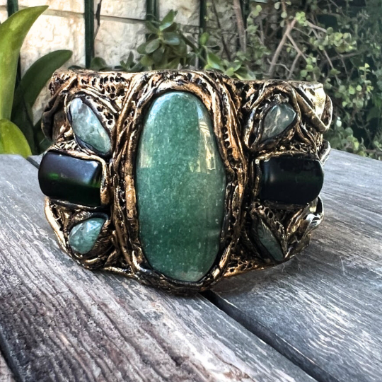 Chunky Green Aventurine Large Stone Ring, Big Statement Cocktail Oversized Huge Ring
