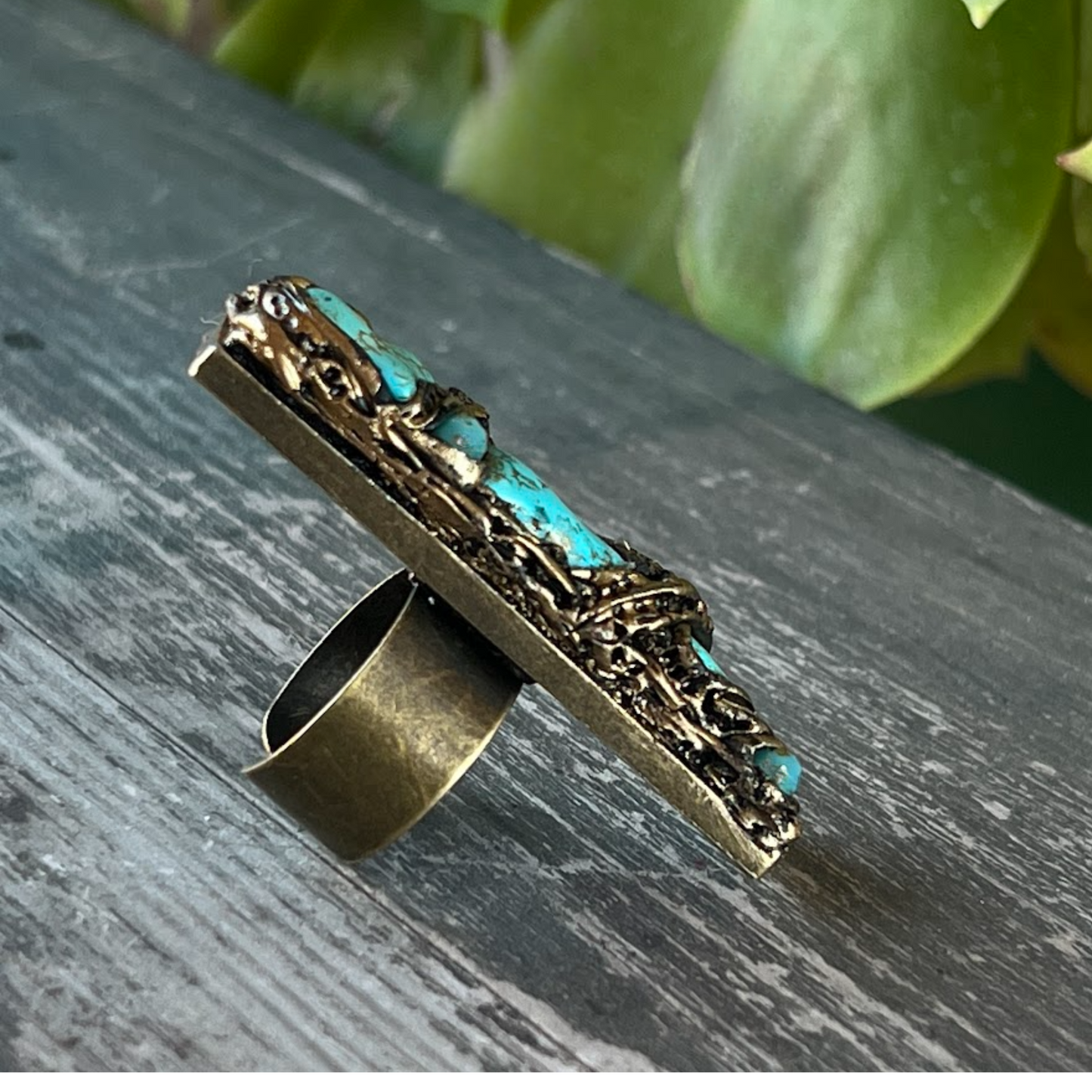 Turquoise Statement Ring - Chunky Cocktail Jewelry, Full Finger 3 Stone