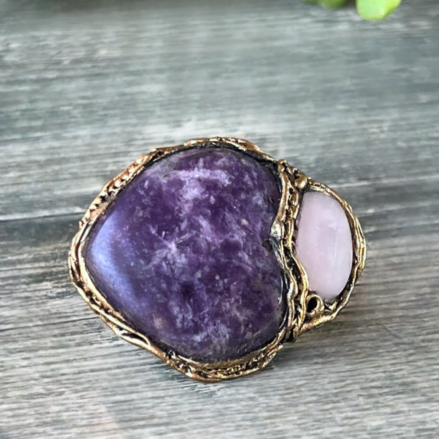 Chunky Charoite & Rose Quartz Ring, Purple and Pink Statement Gemstone Ring