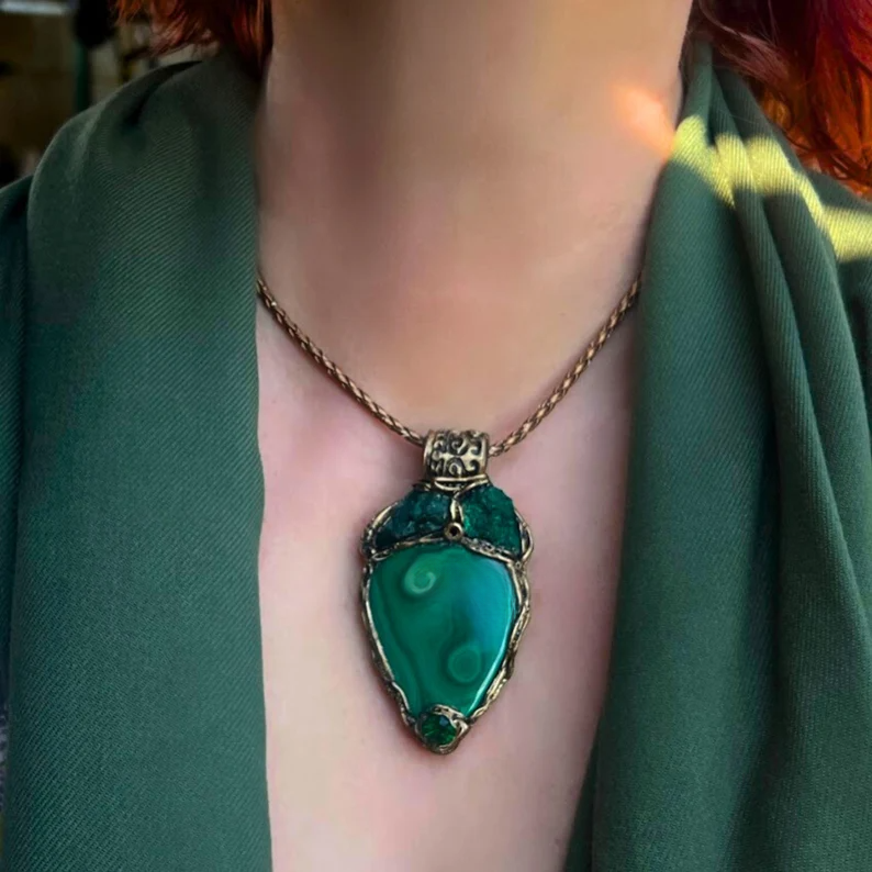 Malachite Green Protection Necklace - Unique Birthday Gift for Her