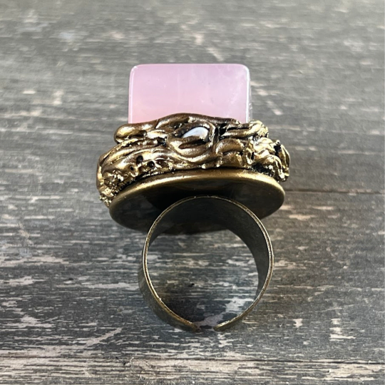 Rose Quartz Statement Ring, Large Pink Stone Chunky Cocktail Ring