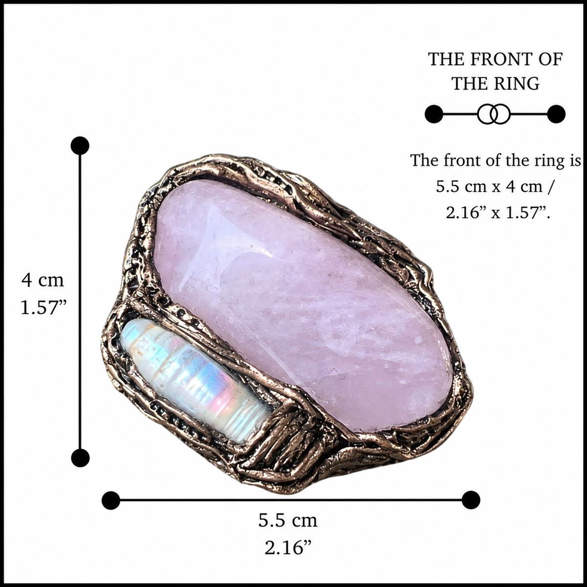 Rose Quartz and Pearl Statement Ring -  Chunky Pink Stone Cocktail Ring