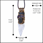 Black Tourmaline, Calcite and Amethyst pendant necklace with natural gemstones, handcrafted one-of-a-kind empath protection amulet.