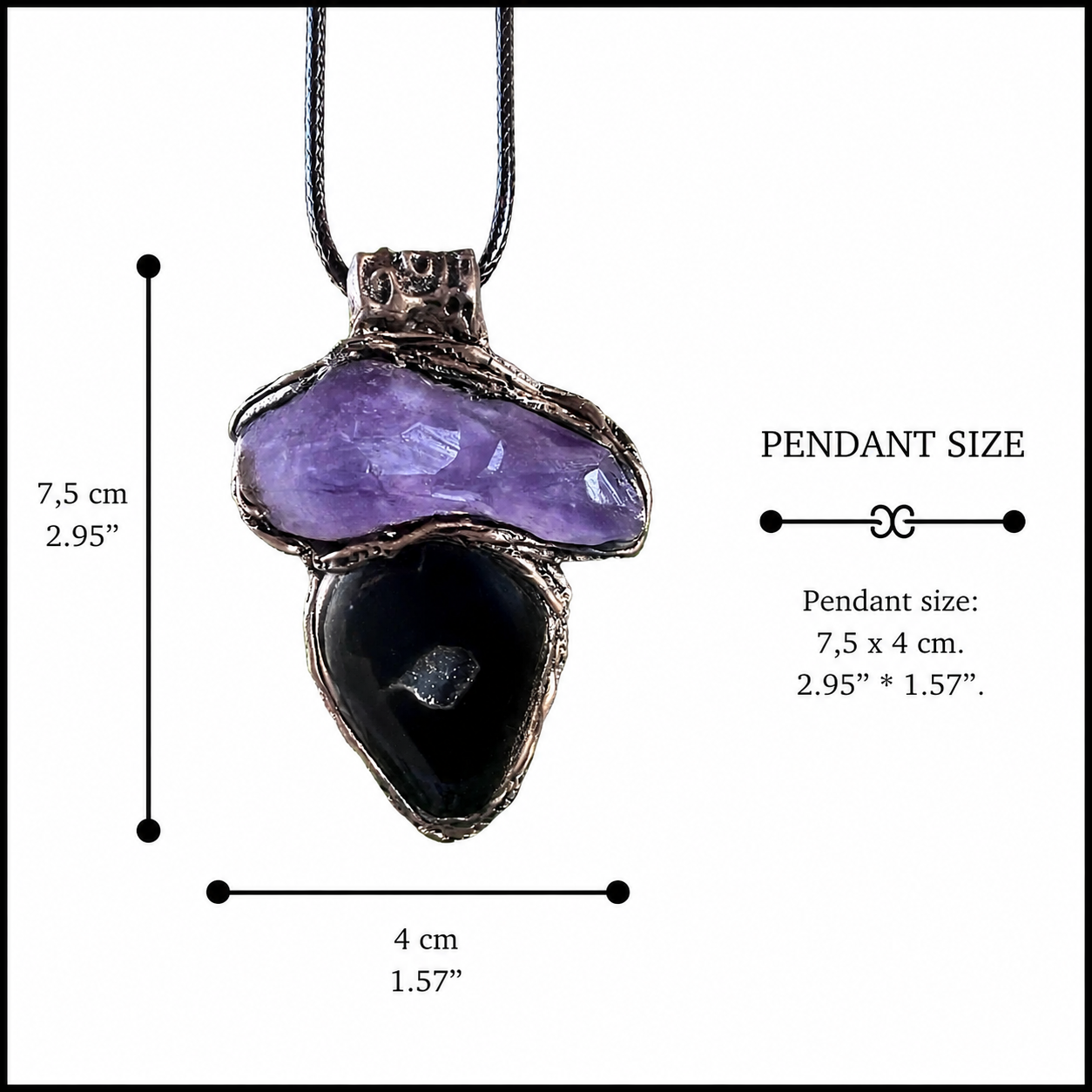 Amethyst & Druzy Onyx Pendant Necklace - Protection Crystal Amulet