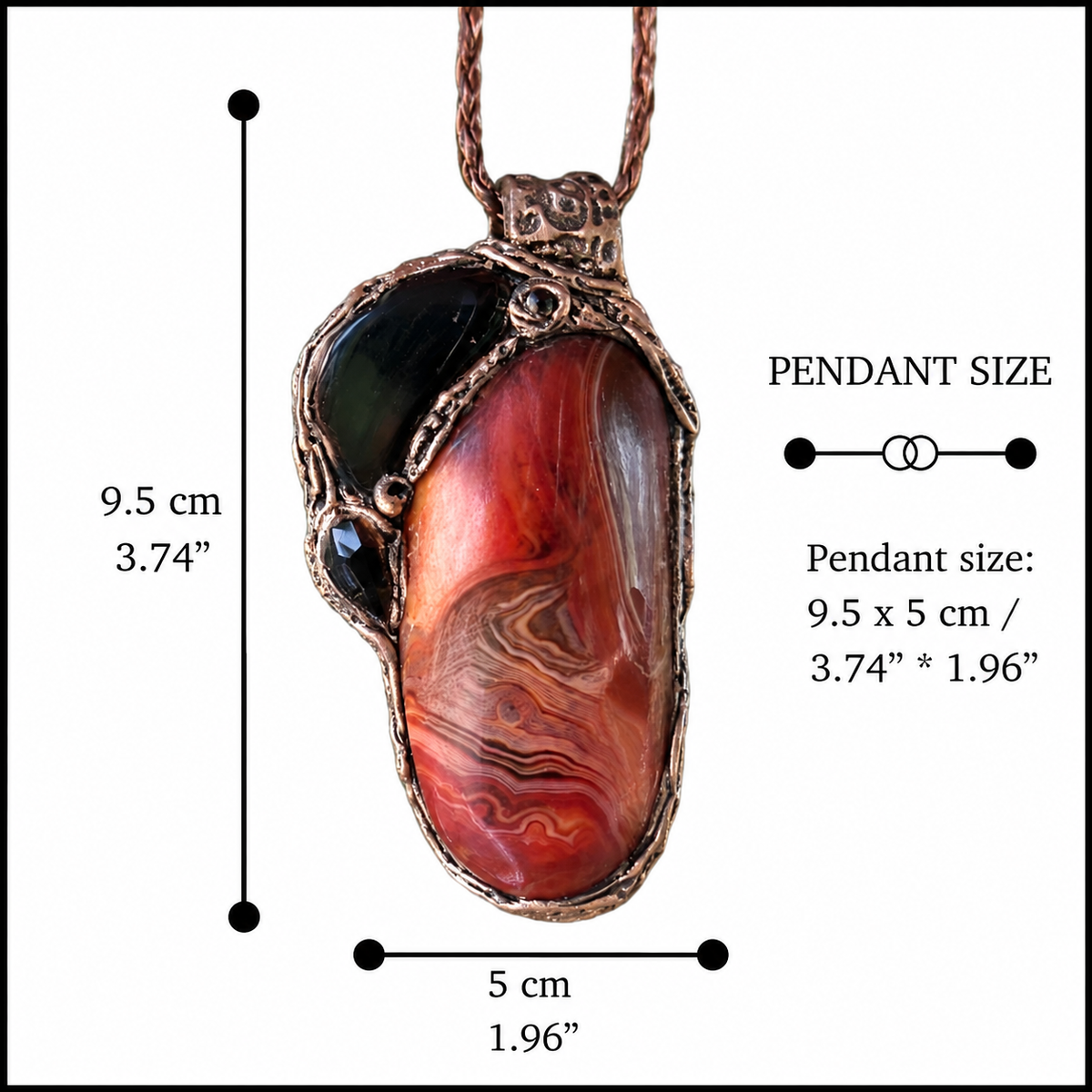 Sardonyx and Obsidian pendant necklace with natural red and black stones, handcrafted protection crystal amulet.