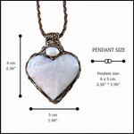 Moonstone and Pearl heart pendant necklace with luminous natural gemstones, handcrafted large one-of-a-kind crystal amulet.