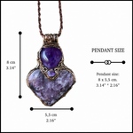 Lepidolite and Amethyst heart pendant necklace with natural purple gemstones, handcrafted large crystal amulet in a one-of-a-kind design.