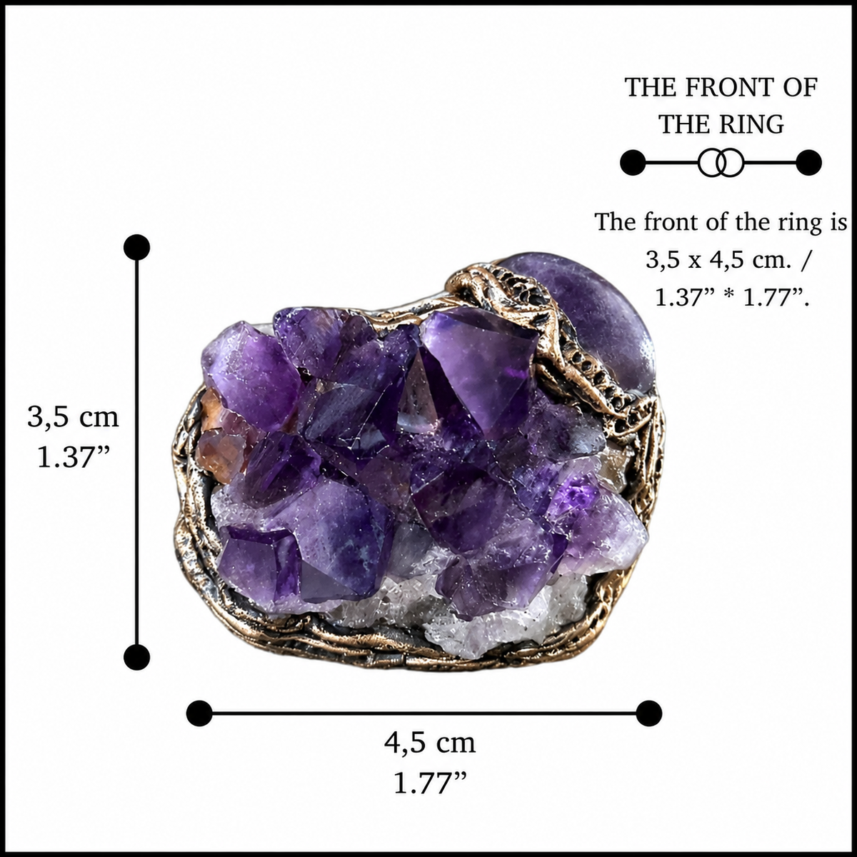Raw Amethyst Druzy Cluster Geode Ring, Large Stone Cocktail Ring