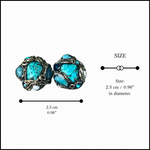 Turquoise cluster statement stud earrings with multiple natural blue-green stones, handcrafted one-of-a-kind gemstone jewelry.