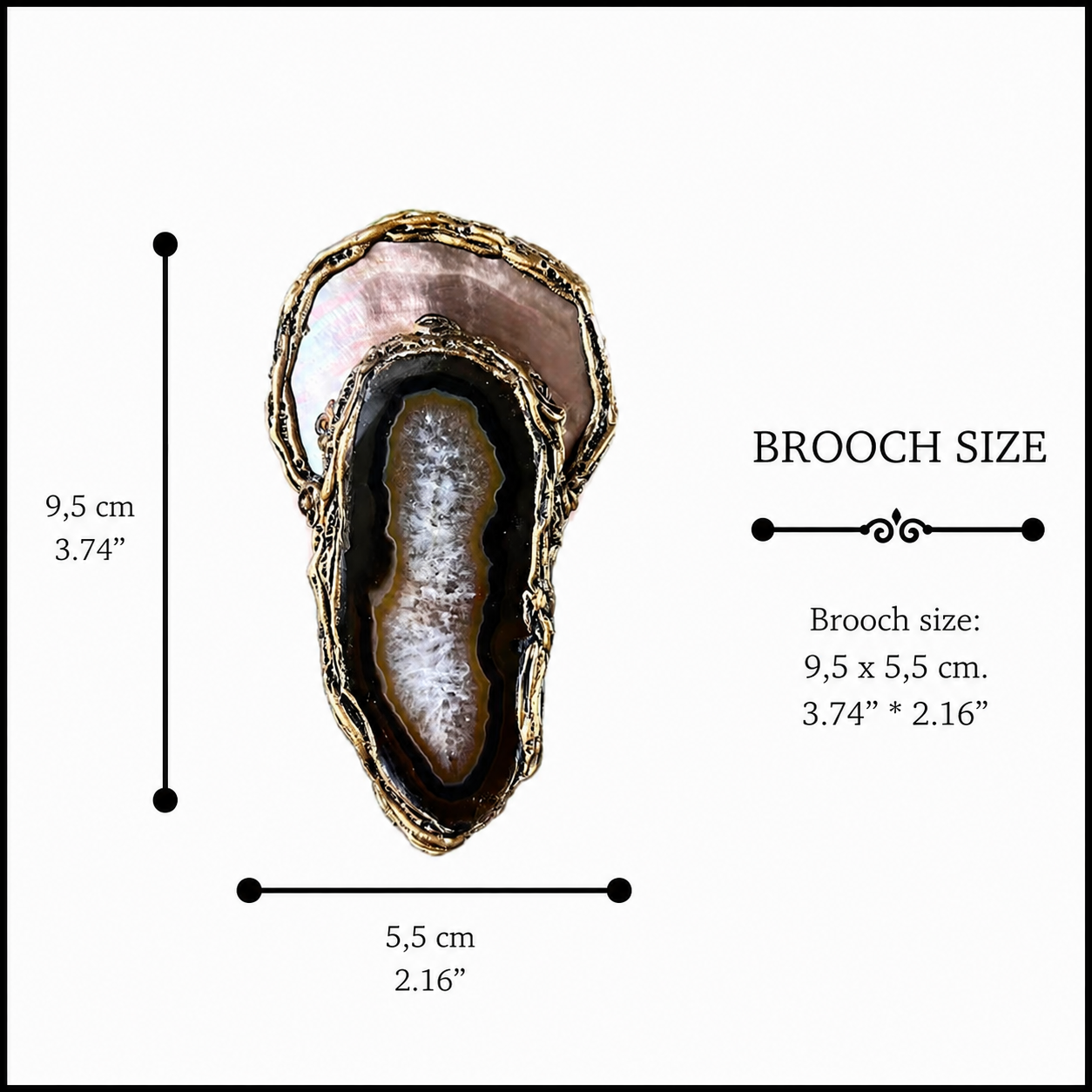 Extra Large Modern Brooch with Mother of Pearl & Agate.