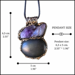 Shungite and raw Amethyst pendant necklace with genuine natural gemstones, handcrafted empath protection crystal amulet for grounding and intuition.