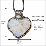 Moonstone and Pearl heart pendant necklace with luminous natural gemstones, handcrafted large one-of-a-kind crystal amulet.