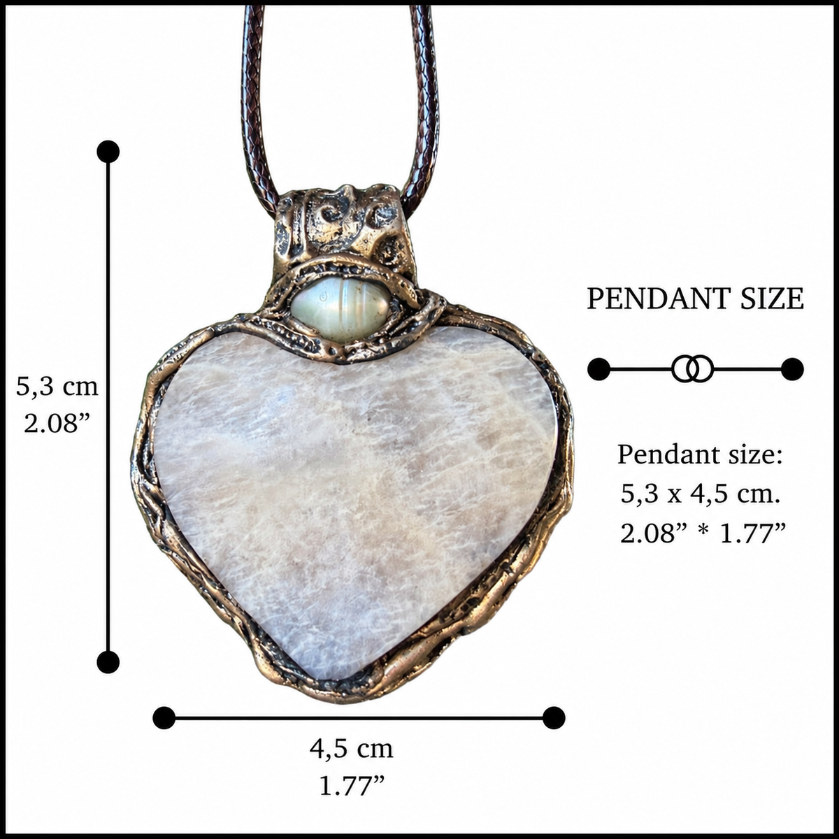 Moonstone and Pearl heart pendant necklace with luminous natural gemstones, handcrafted large one-of-a-kind crystal amulet.