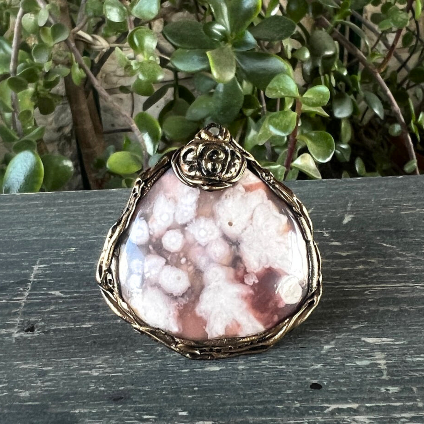 Chunky Ring with Flower Agate, Statement Gemstone Oversized Cocktail Ring