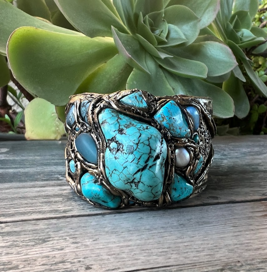 Turquoise bracelet, gemstone Boho cuff