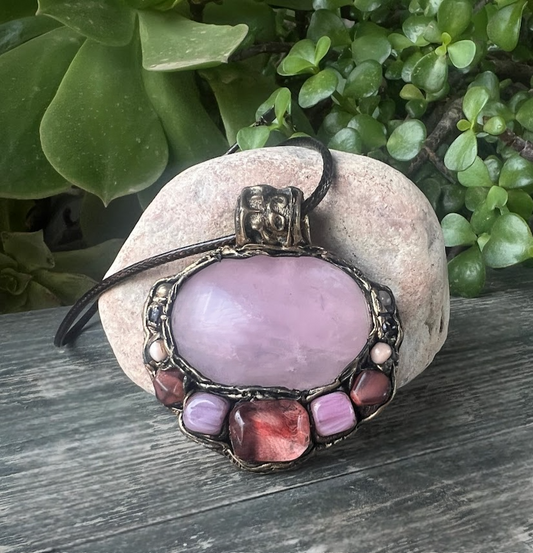 Rose & Cherry Quartz pendant necklace, Unique Gift for Her