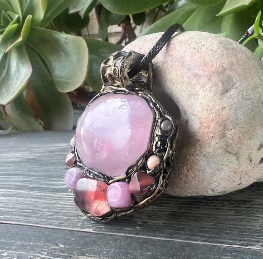 Rose & Cherry Quartz pendant necklace, Unique Gift for Her