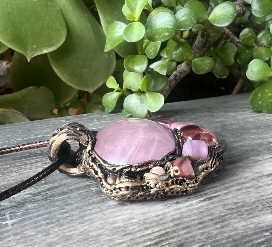 Rose & Cherry Quartz pendant necklace, Unique Gift for Her