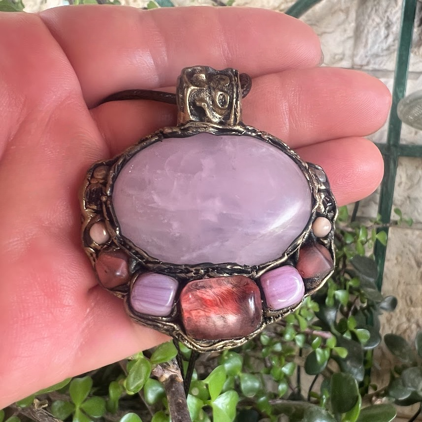 Rose & Cherry Quartz pendant necklace, Unique Gift for Her