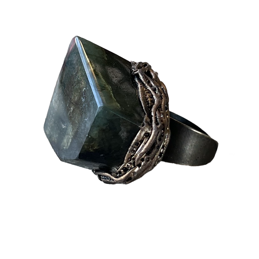 Green Labradorite Statement Ring – Oversized Chunky Cocktail Ring