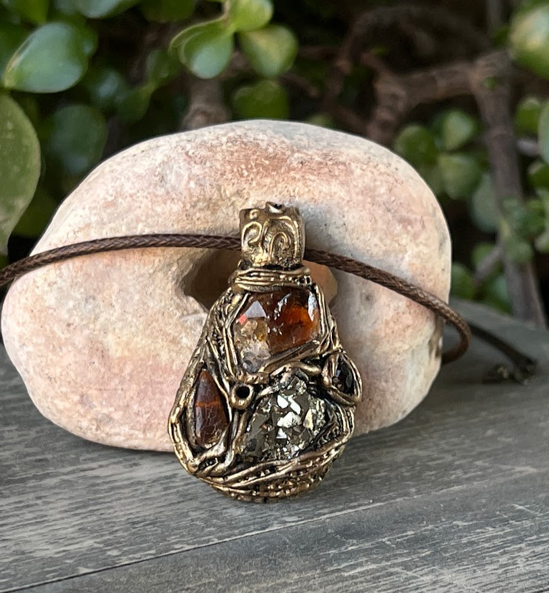 Citrine & Pyrite crystal necklace, good luck wealth amulet