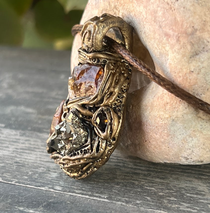 Citrine & Pyrite crystal necklace, good luck wealth amulet