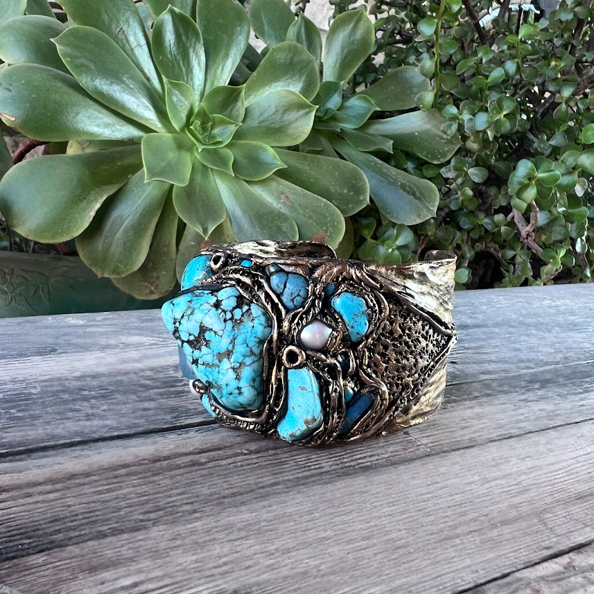 Turquoise bracelet, gemstone Boho cuff