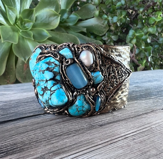 Turquoise bracelet, gemstone Boho cuff
