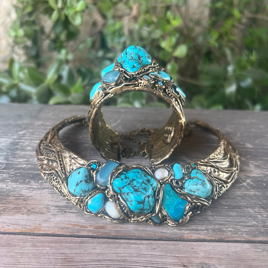 Turquoise Ring with Amazonite , Large Gemstone Cocktail Ring
