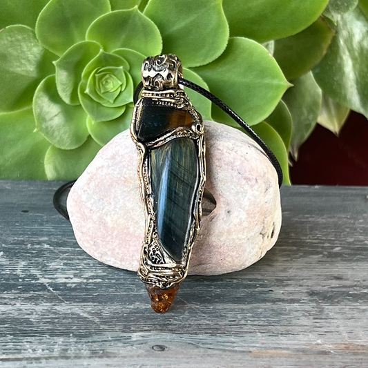 Tiger's Eye & Citrine Crystal Pendant Necklace