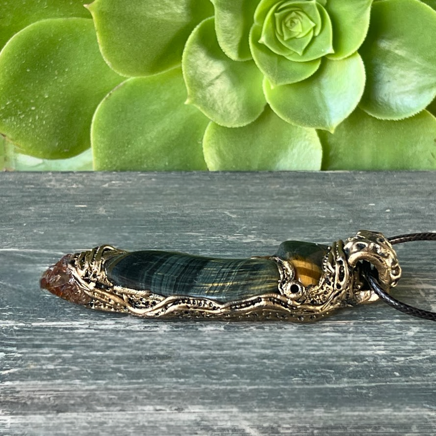 Tiger's Eye & Citrine Crystal Pendant Necklace