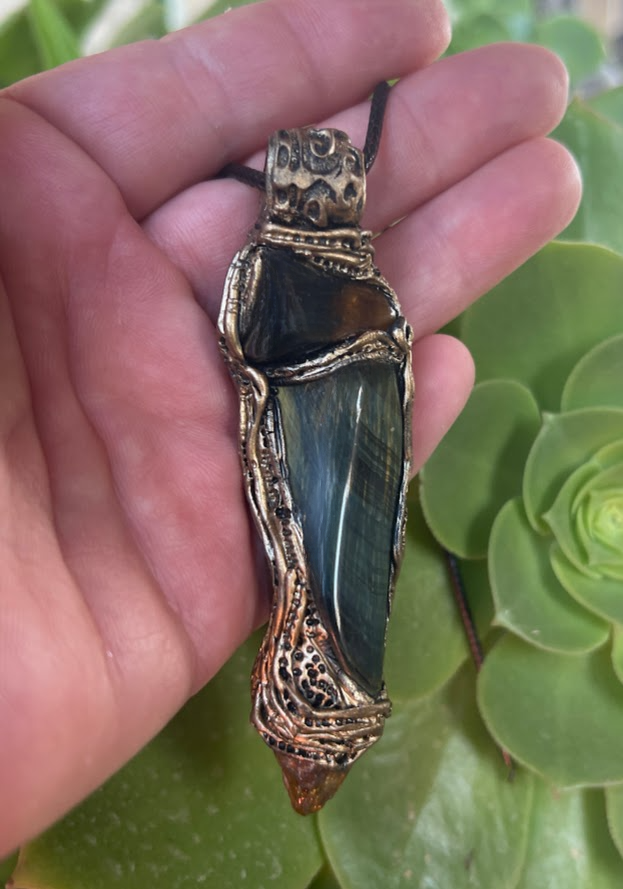 Tiger's Eye & Citrine Crystal Pendant Necklace